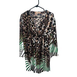 La Cera animal print Short Sleeve Dress tunic Shift plus Size 2X  brown black